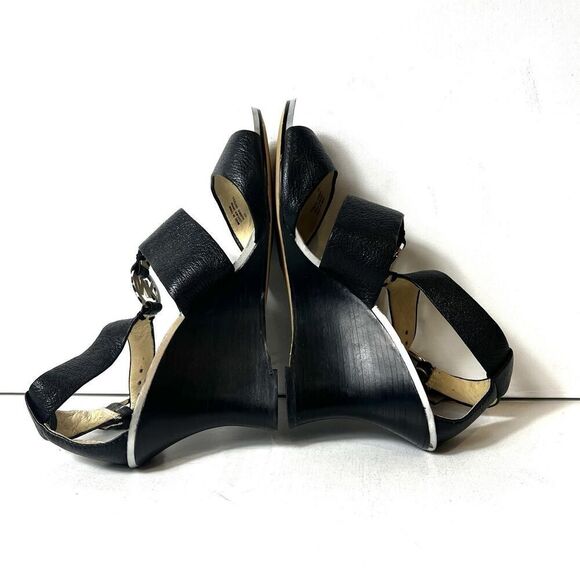 Michael Kors Logo Black Leather High Heels Women's 6M Open Toe Sling Ankle Strap - Picture 6 of 11